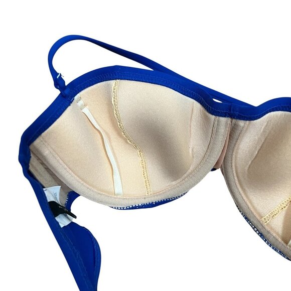 J. Crew Bandeau 2 Piece Bikini Swimsuit Size Small 32 B High Waist Ruched Blue - Picture 6 of 16